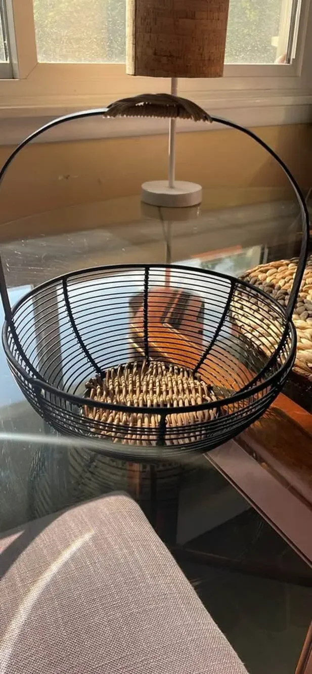 Black Wire Basket with Woven Handle